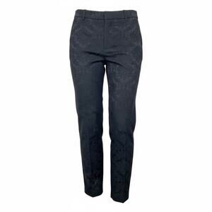 Zara Woman Black on Black Damask Flat Front Tapered Dress Pants Large